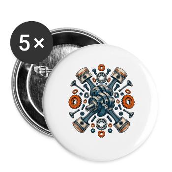 Bahnmechanik - Buttons groß 56 mm (5er Pack) - Weiß - Vorne