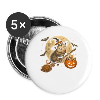 Opossum Hexe Halloween Opossum - Buttons groß 56 mm (5er Pack) - Weiß - Vorne