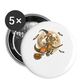 T-Rex Hexe Halloween Dinosaurier T-Rex - Buttons groß 56 mm (5er Pack) - Weiß - Vorne