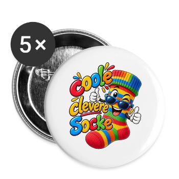 Lustige bunte Socke - Buttons groß 56 mm (5er Pack) - Weiß - Vorne