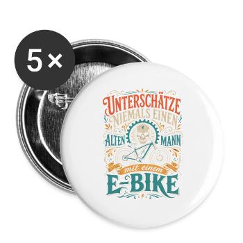 E-Bike Spruch alter Mann Geschenk - Buttons groß 56 mm (5er Pack) - Weiß - Vorne