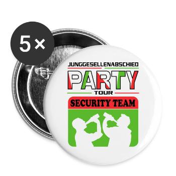 Junggesellenabschied Security Crew Saufen Drinking - Buttons groß 56 mm (5er Pack) - Weiß - Vorne