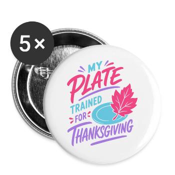 Thanksgiving-Teller im Training - Buttons groß 56 mm (5er Pack) - Weiß - Vorne