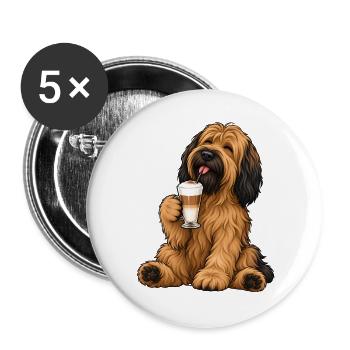 Briard mit Latte Macchiato - Buttons groß 56 mm (5er Pack) - Weiß - Vorne