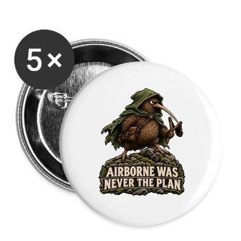 Airborne Was Never the Plan Kiwi Humour Aventure - Buttons groß 56 mm (5er Pack) - Weiß - Vorne