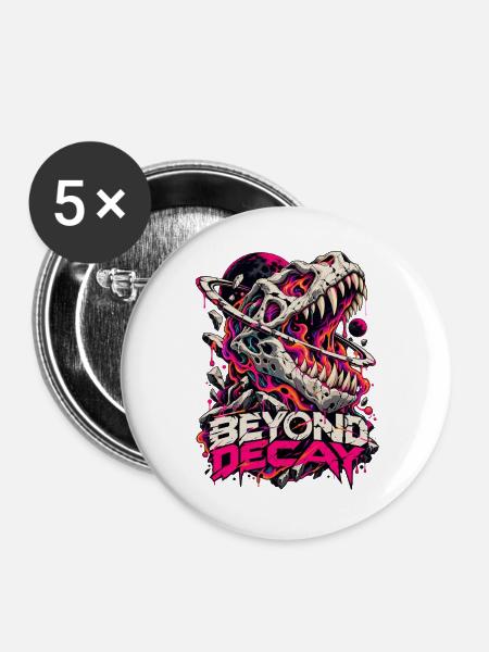 Beyond Decay Dino Skull Neon - Buttons groß 56 mm (5er Pack) - Weiß