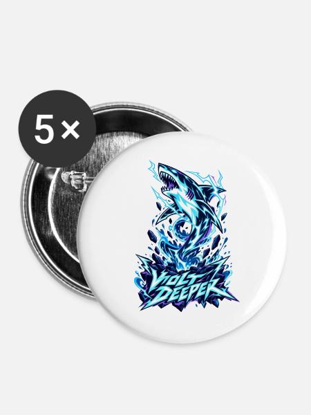 Volt Deeper Blitzhai - Buttons groß 56 mm (5er Pack) - Weiß