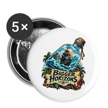 Bigger Horizons Piratenmeer Flaschenkunst - Buttons groß 56 mm (5er Pack) - Weiß - Vorne