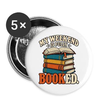 My Weekend Is Fully Booked – Bücher Retro - Buttons groß 56 mm (5er Pack) - Weiß - Vorne