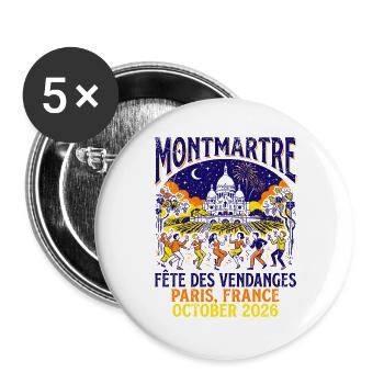 Montmartre Fete des Vendanges Paris France - Buttons groß 56 mm (5er Pack) - Weiß - Vorne