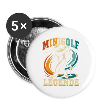 MINIGOLF LEGENDE - Buttons groß 56 mm (5er Pack) - Weiß - Vorne