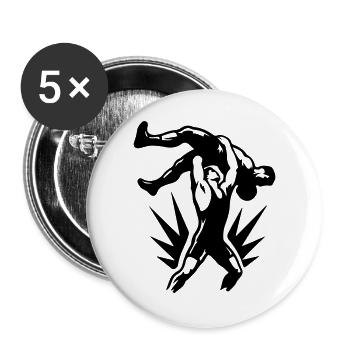 Wrestling Ringer Wurf Symbol Schwarz - Buttons groß 56 mm (5er Pack) - Weiß - Vorne