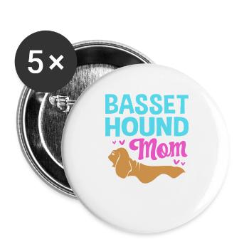 Basset Hound - Buttons groß 56 mm (5er Pack) - Weiß - Vorne
