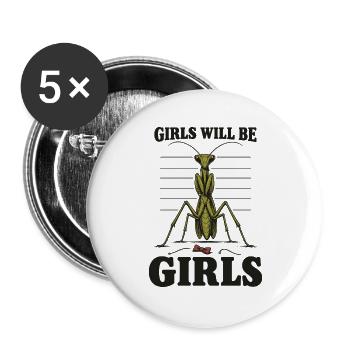 Girls Will Be Girls – Praying Mantis Mugshot - Buttons groß 56 mm (5er Pack) - Weiß - Vorne