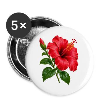 Tropische Blüte des roten Hibiskus - Buttons groß 56 mm (5er Pack) - Weiß - Vorne