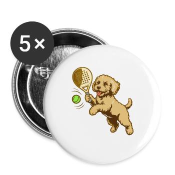Tennishund: Energie und Spaß - Buttons groß 56 mm (5er Pack) - Weiß - Vorne