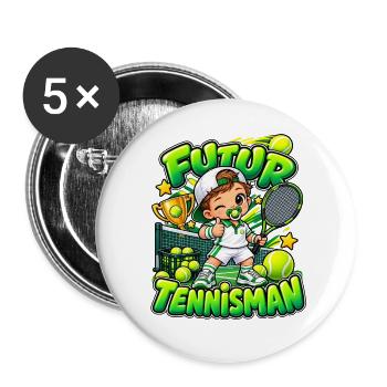 Zukünftiger Cartoon-Tennisspieler, Kindertennisspieler - Buttons groß 56 mm (5er Pack) - Weiß - Vorne