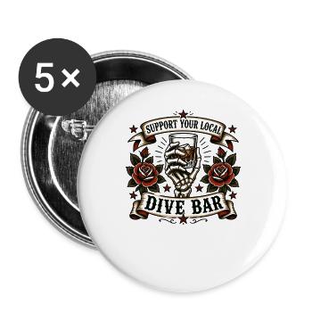 Unterstütze deine lokale Kneipe – Skeletttrinken - Buttons groß 56 mm (5er Pack) - Weiß - Vorne