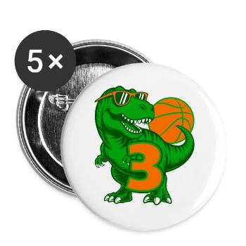 DINOSAURIER 3 JAHRE BASKETBALL 3. GEBURTSTAG - Buttons groß 56 mm (5er Pack) - Weiß - Vorne