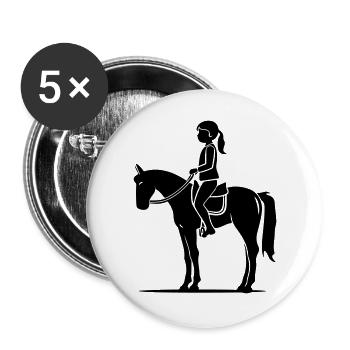 Pferd Mädchen - Buttons groß 56 mm (5er Pack) - Weiß - Vorne