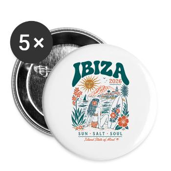 Ibiza 2026 Sun Salt Soul - Buttons groß 56 mm (5er Pack) - Weiß - Vorne
