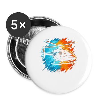 Hubschrauber Pilot Jungen Herren Helikopter Kinder - Buttons groß 56 mm (5er Pack) - Weiß - Vorne