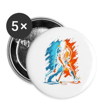 Hockey Floorball Herren Jungen Kinder Feldhockey - Buttons groß 56 mm (5er Pack) - Weiß - Vorne