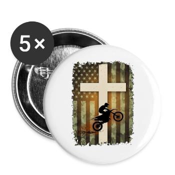 Patriotische Dirtbike-Tarnflagge - Buttons groß 56 mm (5er Pack) - Weiß - Vorne