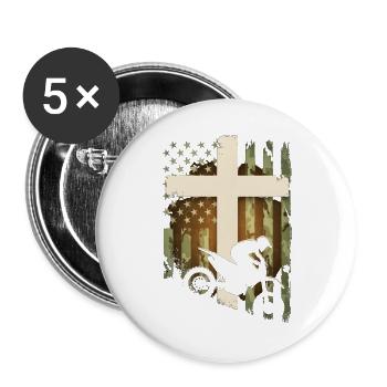 Patriotische Dirtbike-Tarnflagge - Buttons groß 56 mm (5er Pack) - Weiß - Vorne