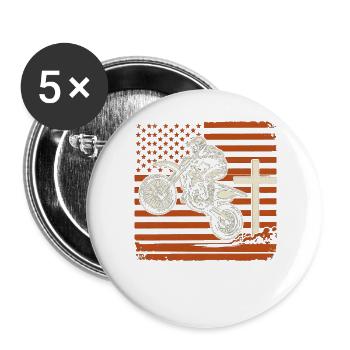Patriotische Dirtbike-Tarnflagge - Buttons groß 56 mm (5er Pack) - Weiß - Vorne