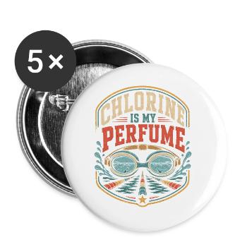 Schwimmer schwimmen Pool-Chlorine Vintage Schwimm - Buttons groß 56 mm (5er Pack) - Weiß - Vorne