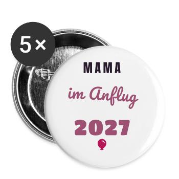 Mama im Anflug 2027 Baby unterwegs - Buttons groß 56 mm (5er Pack) - Weiß - Vorne