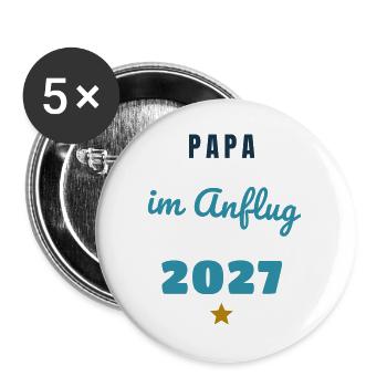 Papa im Anflug 2027 Baby unterwegs - Buttons groß 56 mm (5er Pack) - Weiß - Vorne