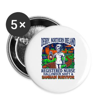 Derry Northern Ireland Registered Nurse Samhain - Buttons groß 56 mm (5er Pack) - Weiß - Vorne