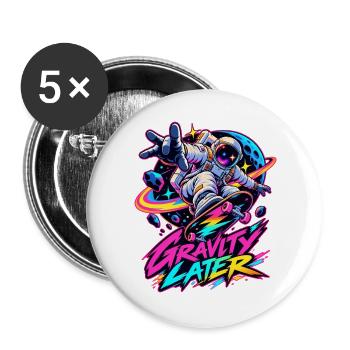 Neon-Astronaut Skateboard Gravity - Buttons groß 56 mm (5er Pack) - Weiß - Vorne