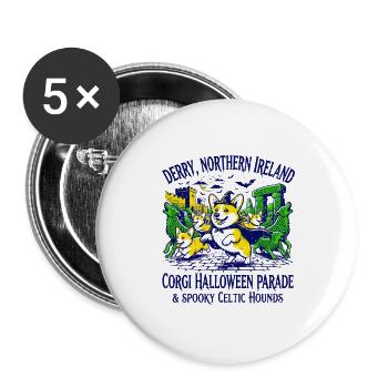 Corgi Halloween Parade In Derry Northern Ireland - Buttons groß 56 mm (5er Pack) - Weiß - Vorne