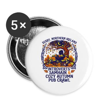 Derry Northern Ireland Introverts Samhain Cozy - Buttons groß 56 mm (5er Pack) - Weiß - Vorne