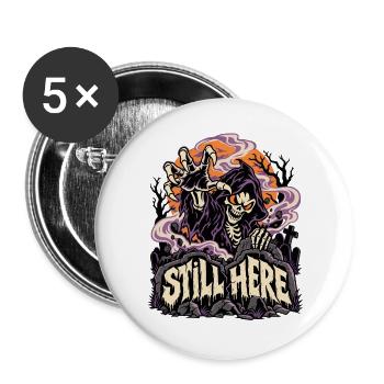 Noch Hier Sensenmann Grusel - Buttons groß 56 mm (5er Pack) - Weiß - Vorne
