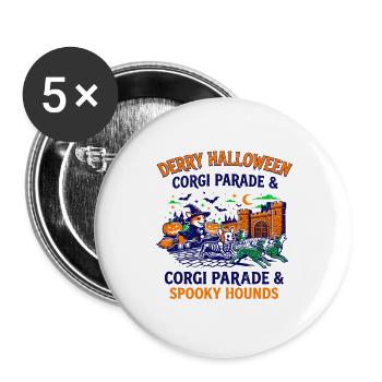 Derry Halloween Corgi Parade And Spooky Hounds - Buttons groß 56 mm (5er Pack) - Weiß - Vorne