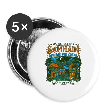 Samhain Autumn Pub Crawl Derry Northern Ireland - Buttons groß 56 mm (5er Pack) - Weiß - Vorne