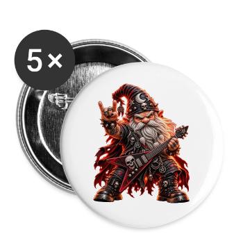 Heavy Metal Zwerg – Rocker mit E-Gitarre - Buttons groß 56 mm (5er Pack) - Weiß - Vorne