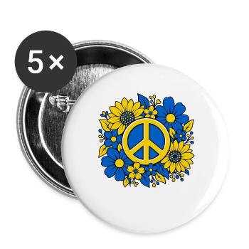 Ukraine Peace Zeichen mit Blumen Blau Gelb - Buttons groß 56 mm (5er Pack) - Weiß - Vorne