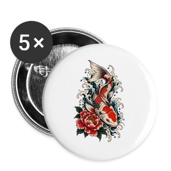 Koi-fische Japanische Koi-fische Koi-karpfen - Buttons groß 56 mm (5er Pack) - Weiß - Vorne