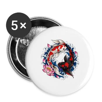 Koi-fische Japanische Koi-fische Koi-karpfen - Buttons groß 56 mm (5er Pack) - Weiß - Vorne