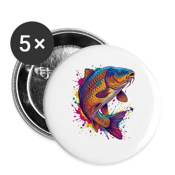Bunte Karpfen-Kunstplatte Pfirsich - Buttons groß 56 mm (5er Pack) - Weiß - Vorne