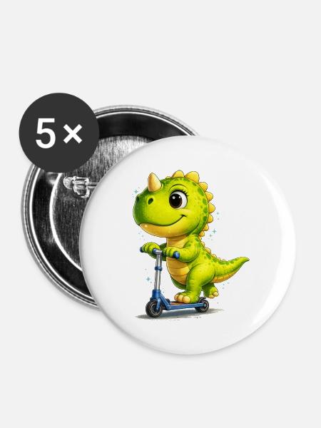 Skate Dino - Buttons groß 56 mm (5er Pack) - Weiß