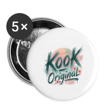 Kook Original Surf Aquarell Sonnenuntergangspalmen - Buttons groß 56 mm (5er Pack) - Weiß - Vorne