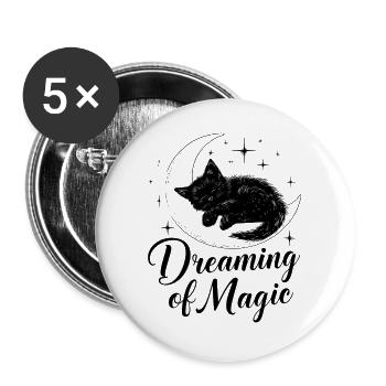 Traumhafte Nachtkatze auf Mond - Buttons groß 56 mm (5er Pack) - Weiß - Vorne
