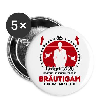 Hochzeit Married 2026 Cooler Braeutigam Groom - Buttons groß 56 mm (5er Pack) - Weiß - Vorne