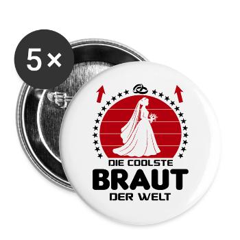 Hochzeit 2026 Married Beste Braut Bride der Welt - Buttons groß 56 mm (5er Pack) - Weiß - Vorne